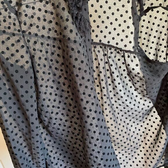 Zara Size Small Sheer Polka Dot Feather Long Sleeve Button down academic grunge - Picture 3 of 8